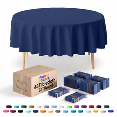 Navy Blue Round Plastic Table Cover | 84 in. | Case of 48