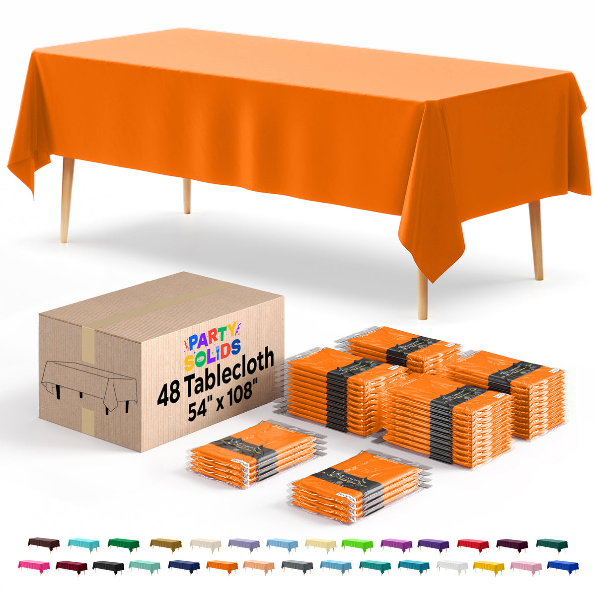 Orange Plastic Table Cover | Case of 48 | 54 in. x 108 in.