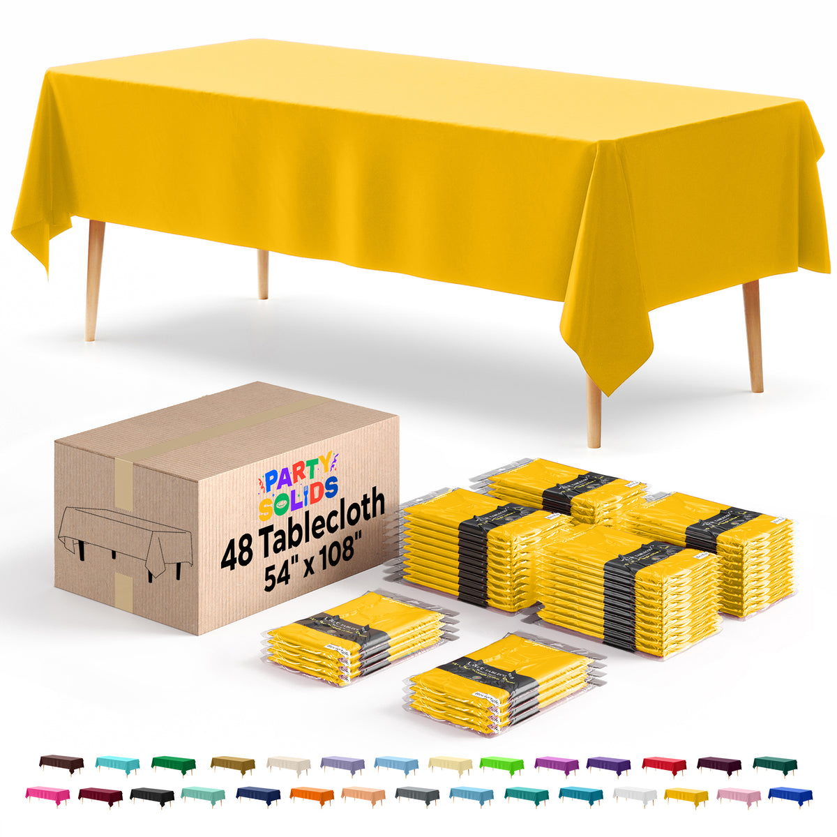 Yellow Plastic Table Cover | Case of 48 | 54 in. x 108 in.