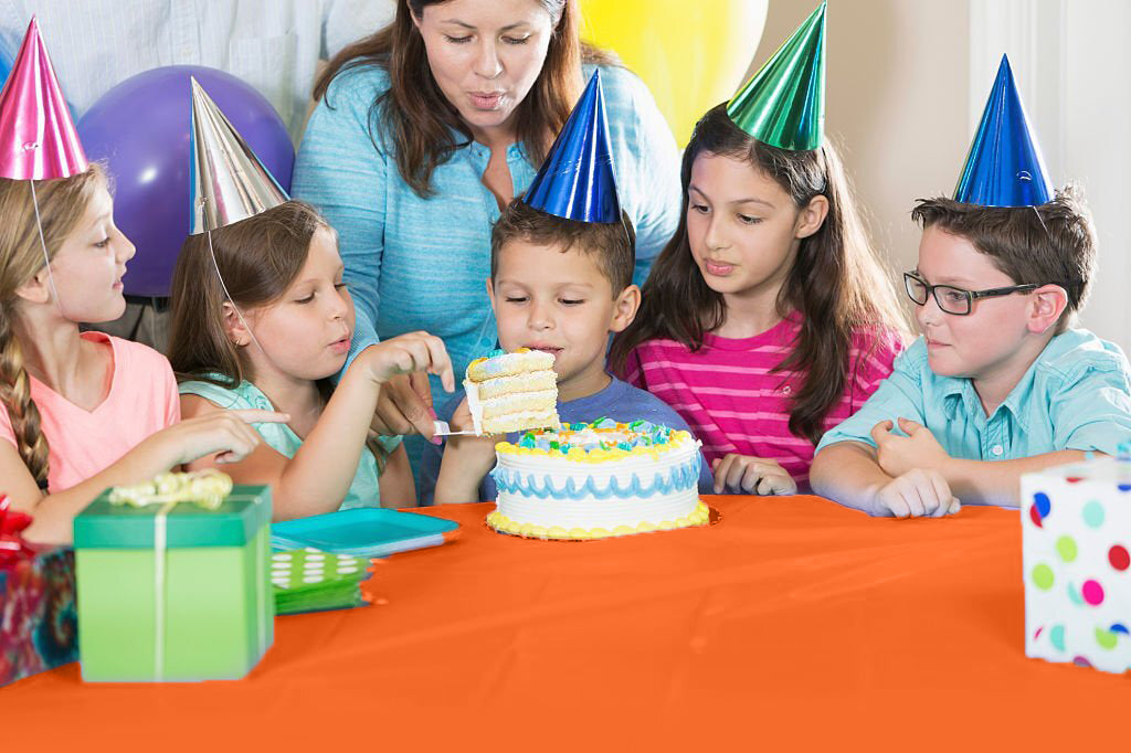 Orange Plastic Table Cover Roll with Cutter - 54 x 126 ft