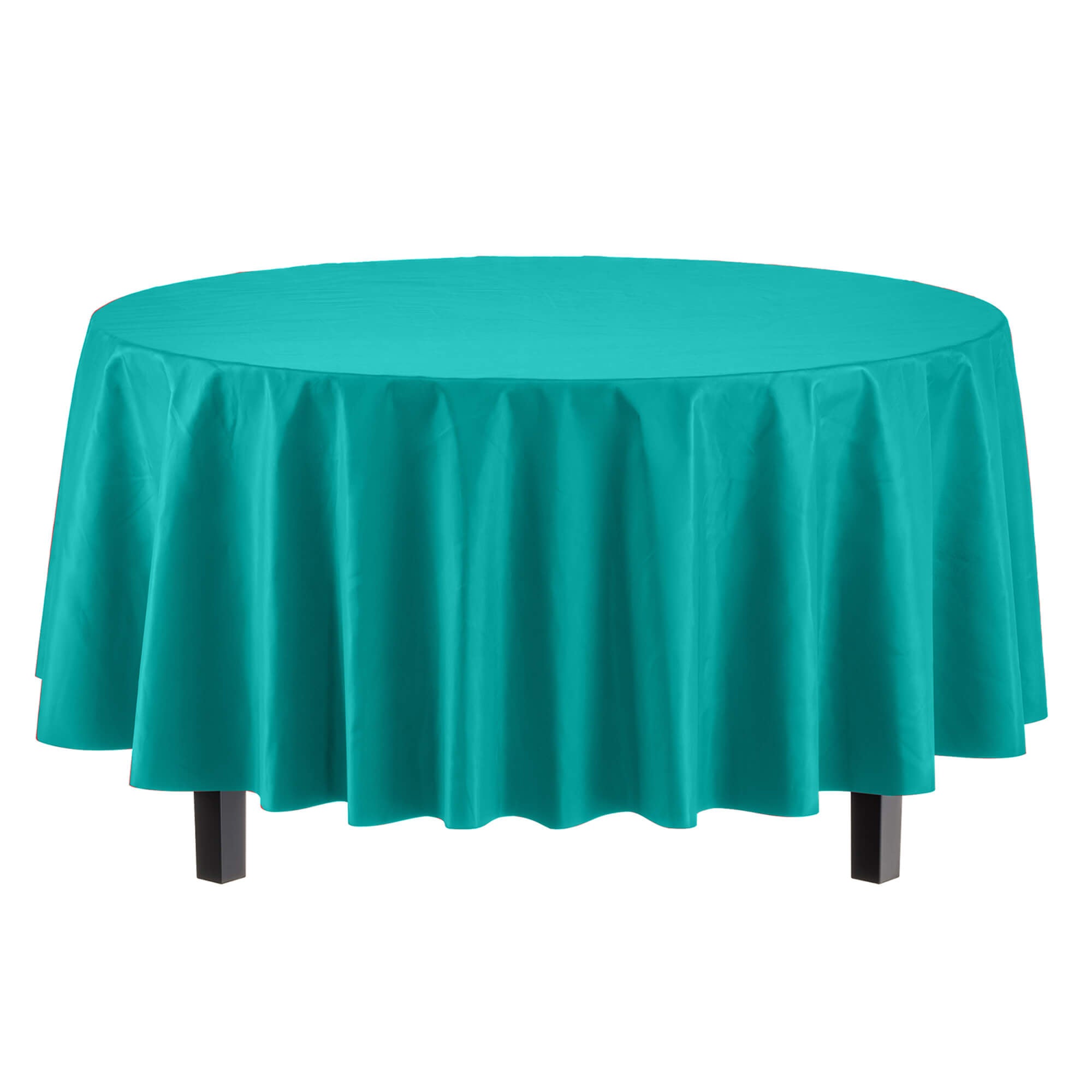 Premium Round Teal Plastic Table Covers | 6 Pack