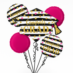 Glittering Gold Confetti Graduation Balloon Bouquet - 5 Piece Set