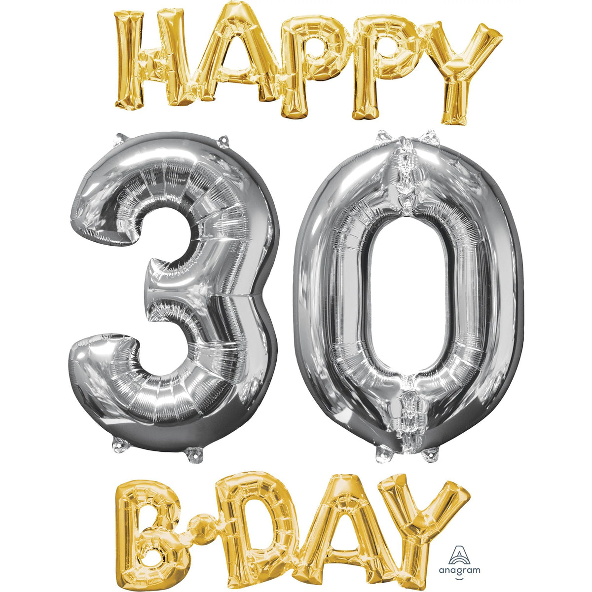 Metallic Gold & Silver 30th Birthday Balloon Set