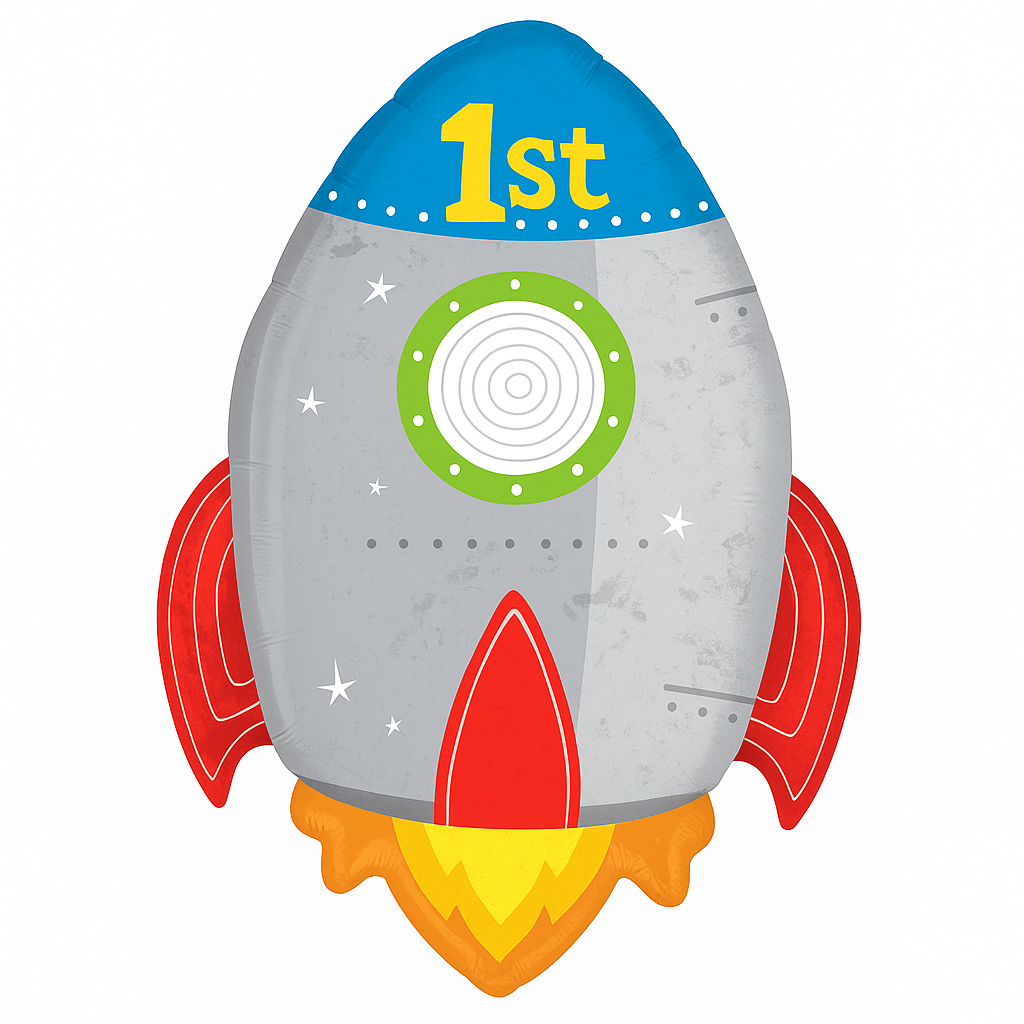 Blast Off Rocket Foil Balloon - 1st Birthday Celebration