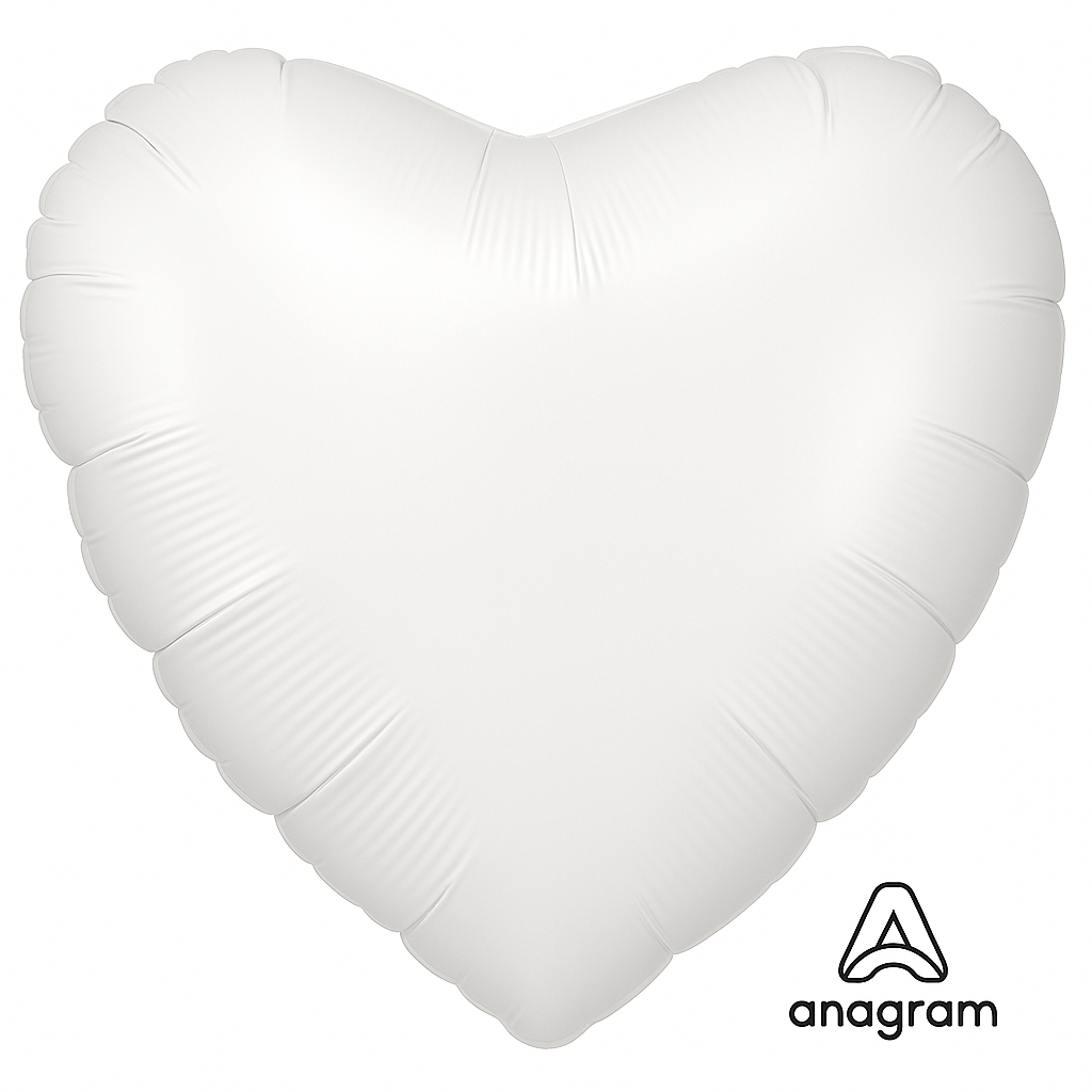 White Satin Heart Foil Balloon - 18 Inch
