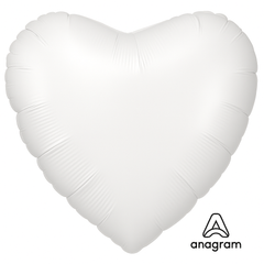 White Satin Heart Foil Balloon - 18 Inch