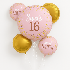 Sweet Sixteen Blush & Gold Balloon Bouquet - 5 Piece Set