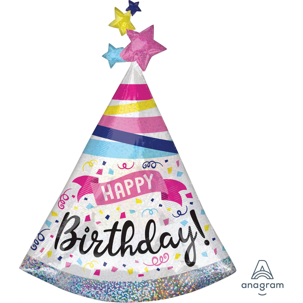 Vibrant Party Hat SuperShape Birthday Balloon