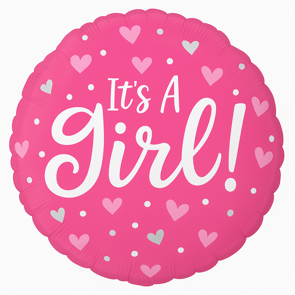 "It's a Girl" Pink Heart & Dots Foil Balloon - 18 Inch