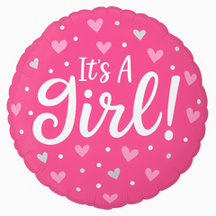 "It's a Girl" Pink Heart & Dots Foil Balloon - 18 Inch