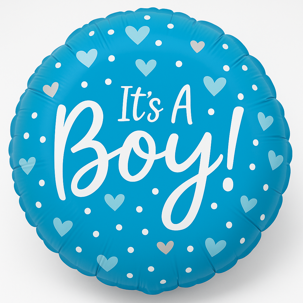 "It's a Boy!" Blue Heart & Dot Foil Balloon - 18 Inch