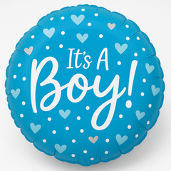 "It's a Boy!" Blue Heart & Dot Foil Balloon - 18 Inch