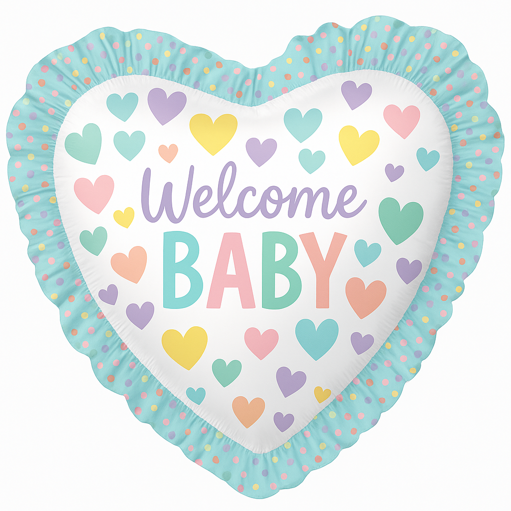 Welcome Baby Heart Foil Balloon with Ruffled Edge