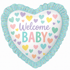 Welcome Baby Heart Foil Balloon with Ruffled Edge