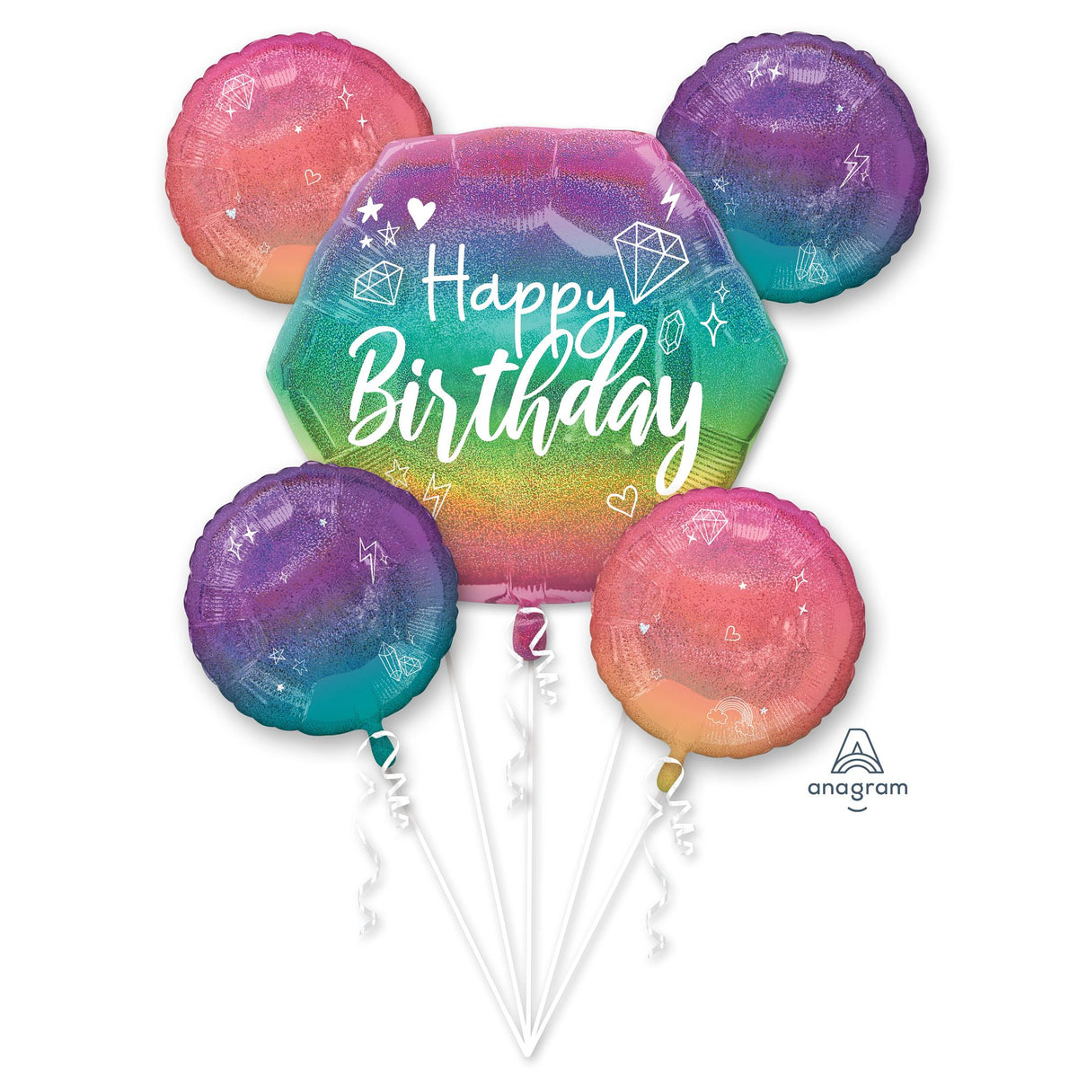 Sparkle Birthday Foil Balloon Bouquet - 5 Piece Set