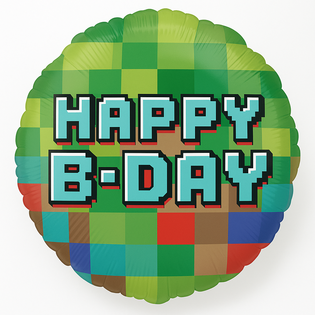 Pixel Party Happy B-Day Metallic Balloon