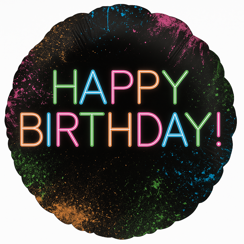 Neon Glow Happy Birthday Foil Balloon - 18 Inch