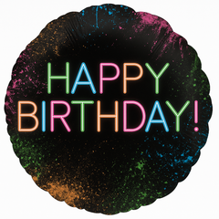 Neon Glow Happy Birthday Foil Balloon - 18 Inch