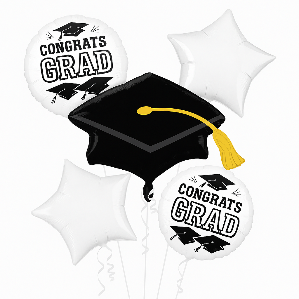 Graduation White Foil Balloon Bouquet