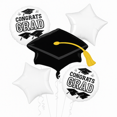 Graduation White Foil Balloon Bouquet
