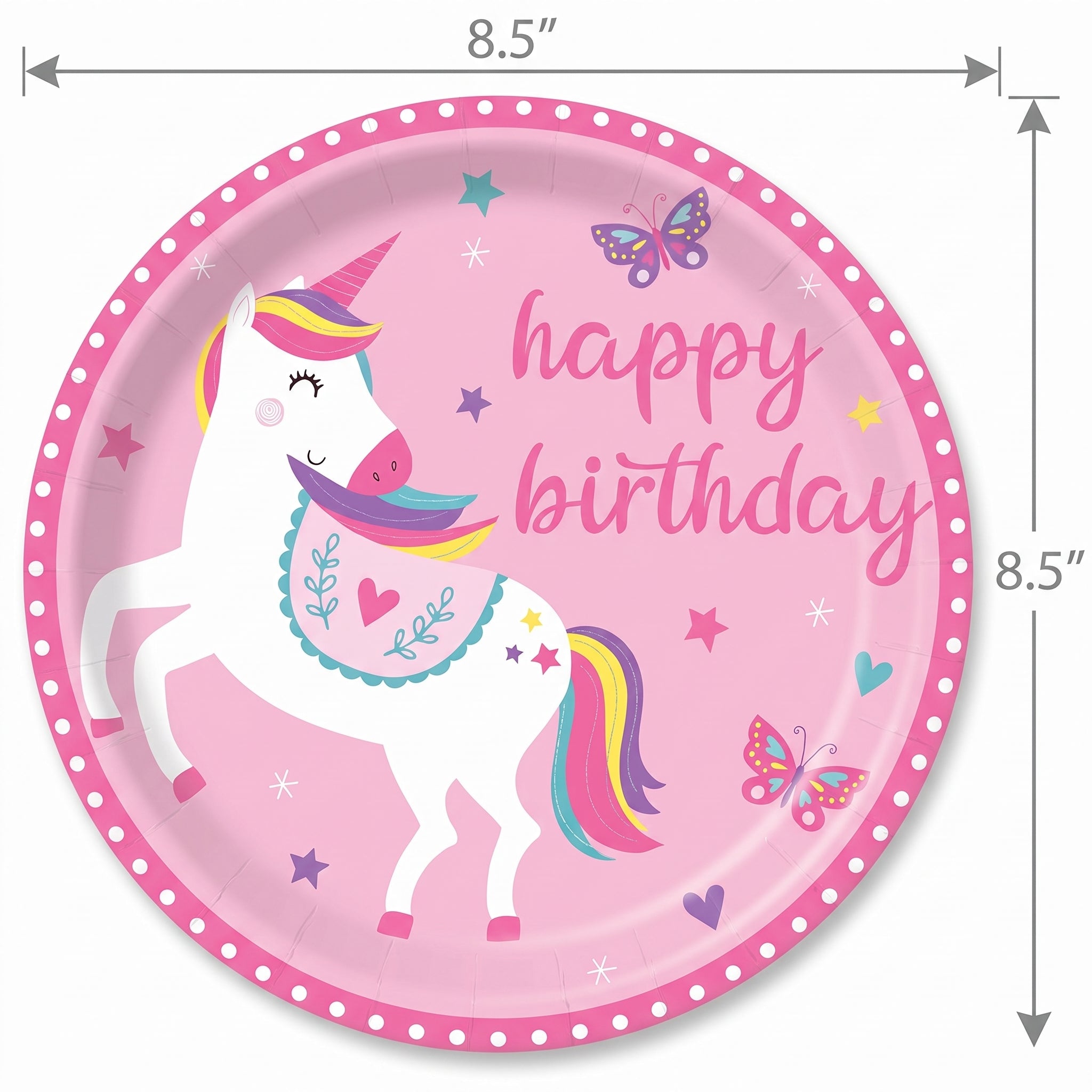 Enchanting Unicorn Birthday Paper Plates - 8.5"