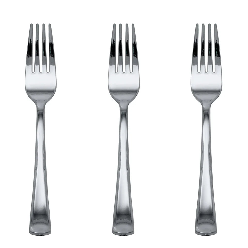 Exquisite Silver Plastic Forks | 160 Count