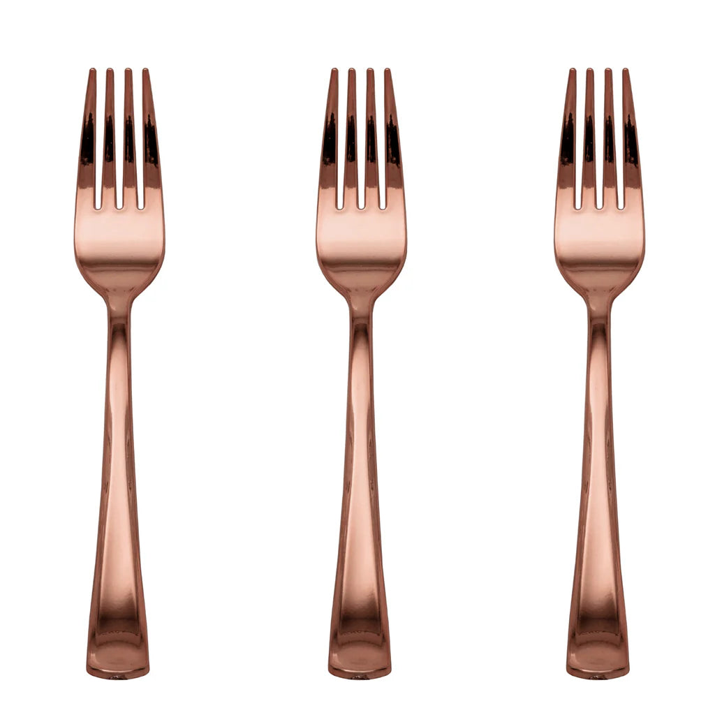 Exquisite Classic Rose Gold Plastic Forks | 20 Count