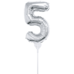 16" Silver Number -5 With Cup & Stick Balloon