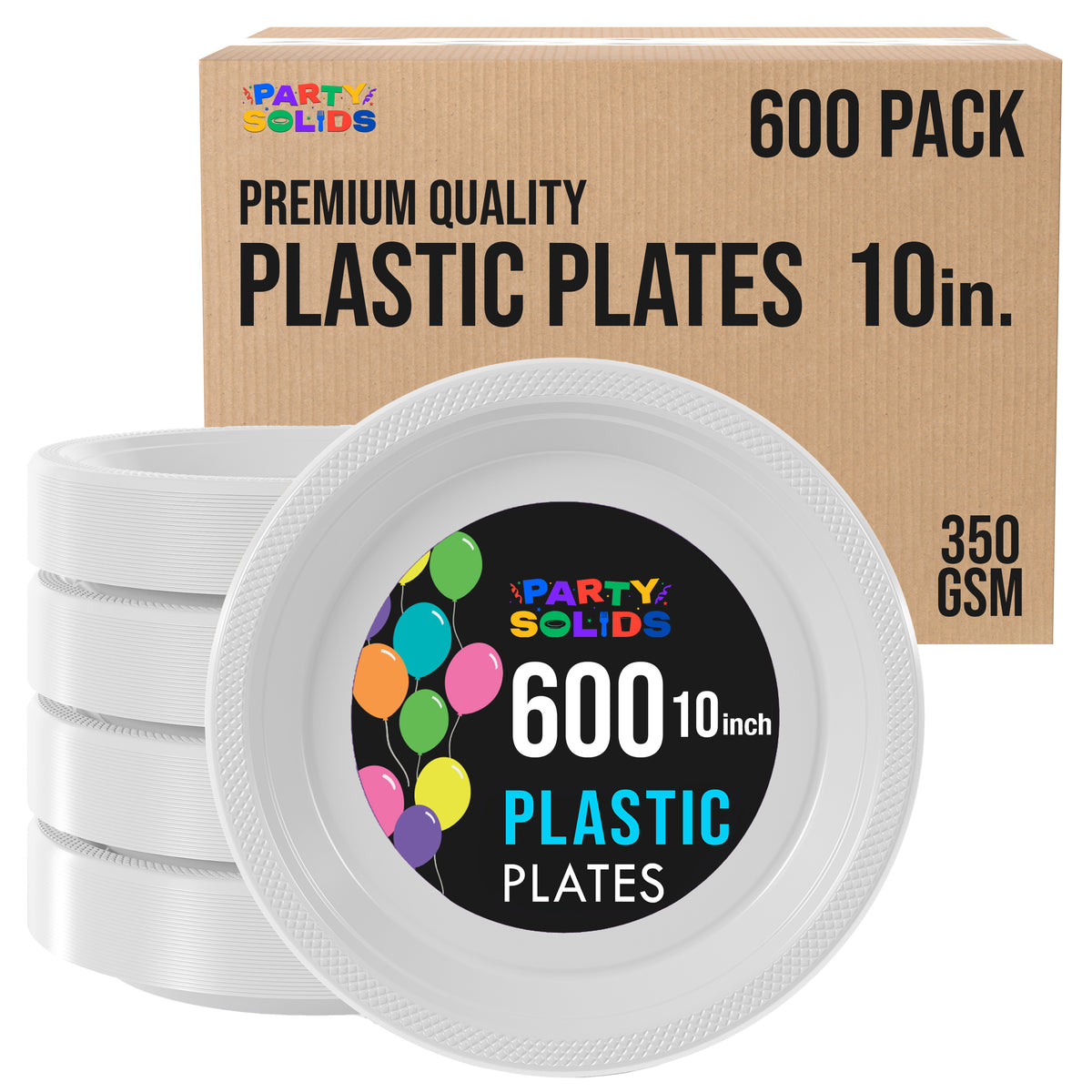 10 in. White Plastic Plates | Case of 600