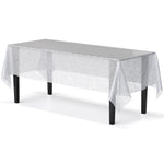 White Floral Plastic Table Cover - 54 In. x 108 In.