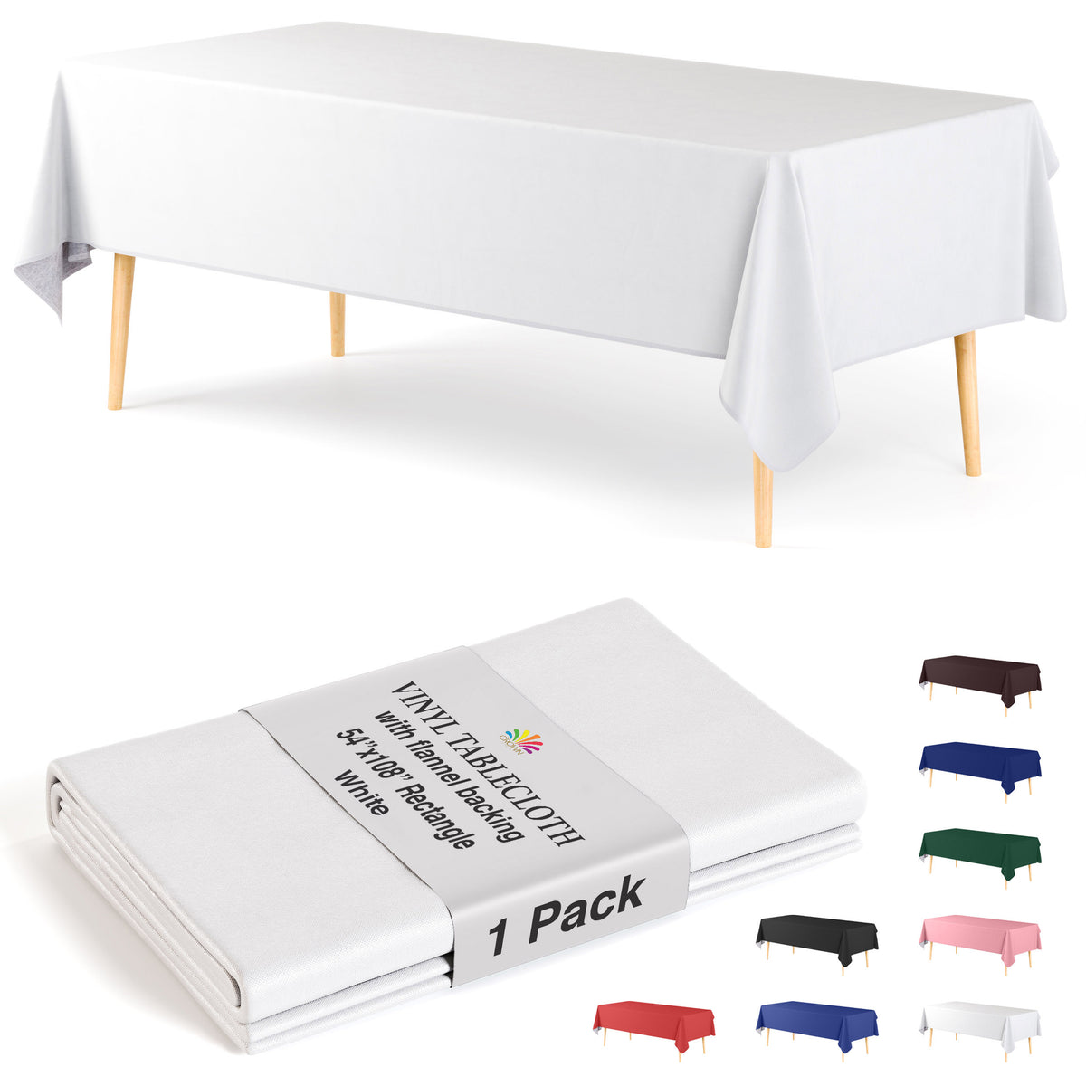White Flannel Backed Plastic Table Cover  | 54 in. x 108 in.