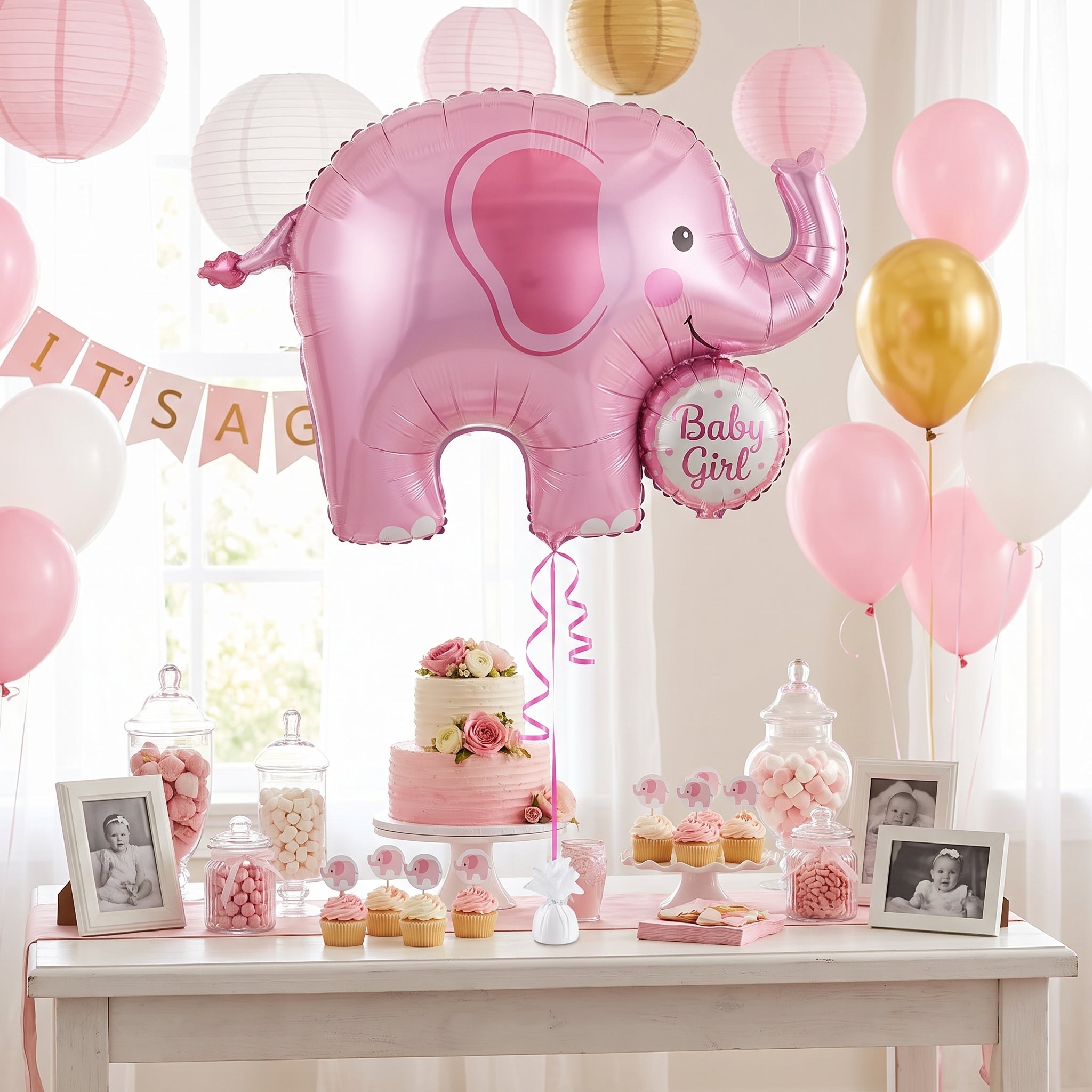 Adorable Elephant Baby Girl Balloon - Deluxe Foil