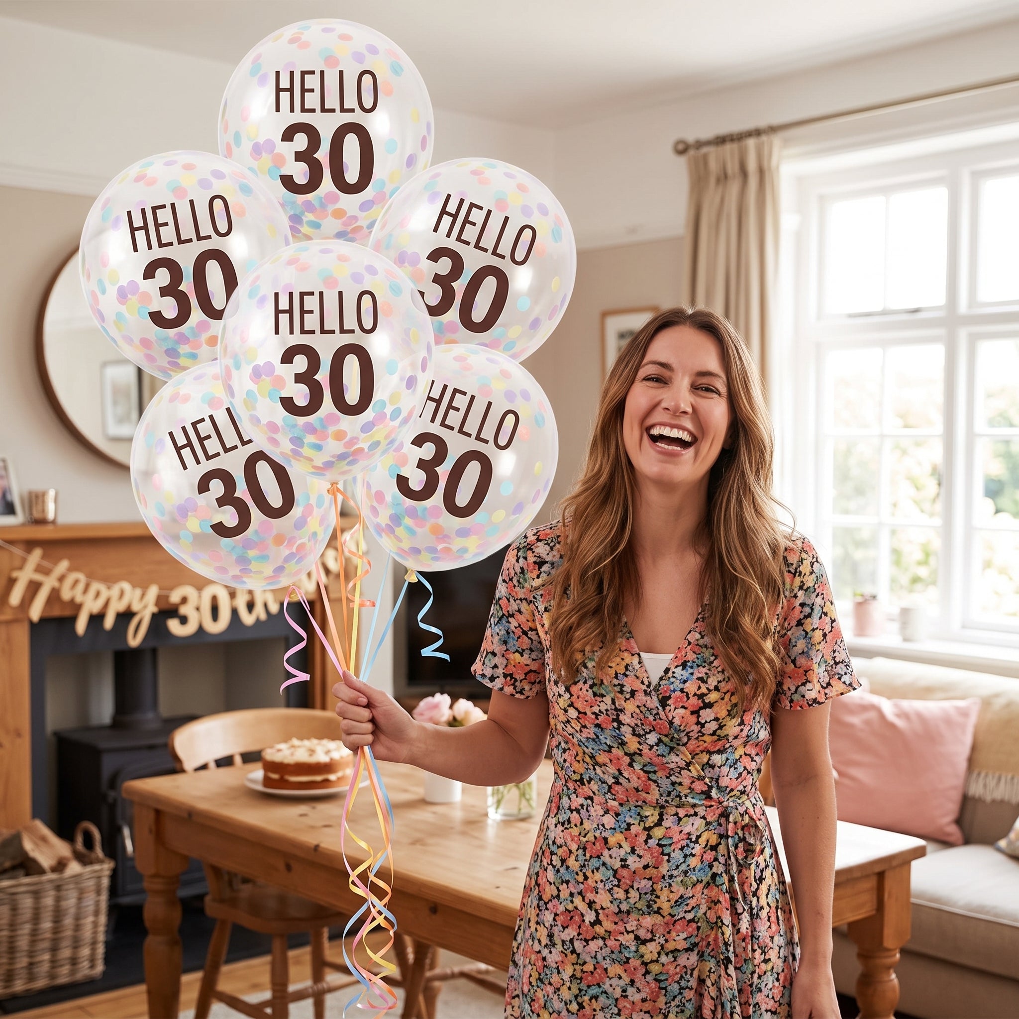 Bright Pastel "Hello 30" Birthday Balloons, 12-Inch, 5-Pack