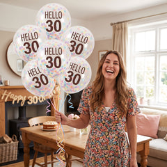 Bright Pastel "Hello 30" Birthday Balloons, 12-Inch, 5-Pack