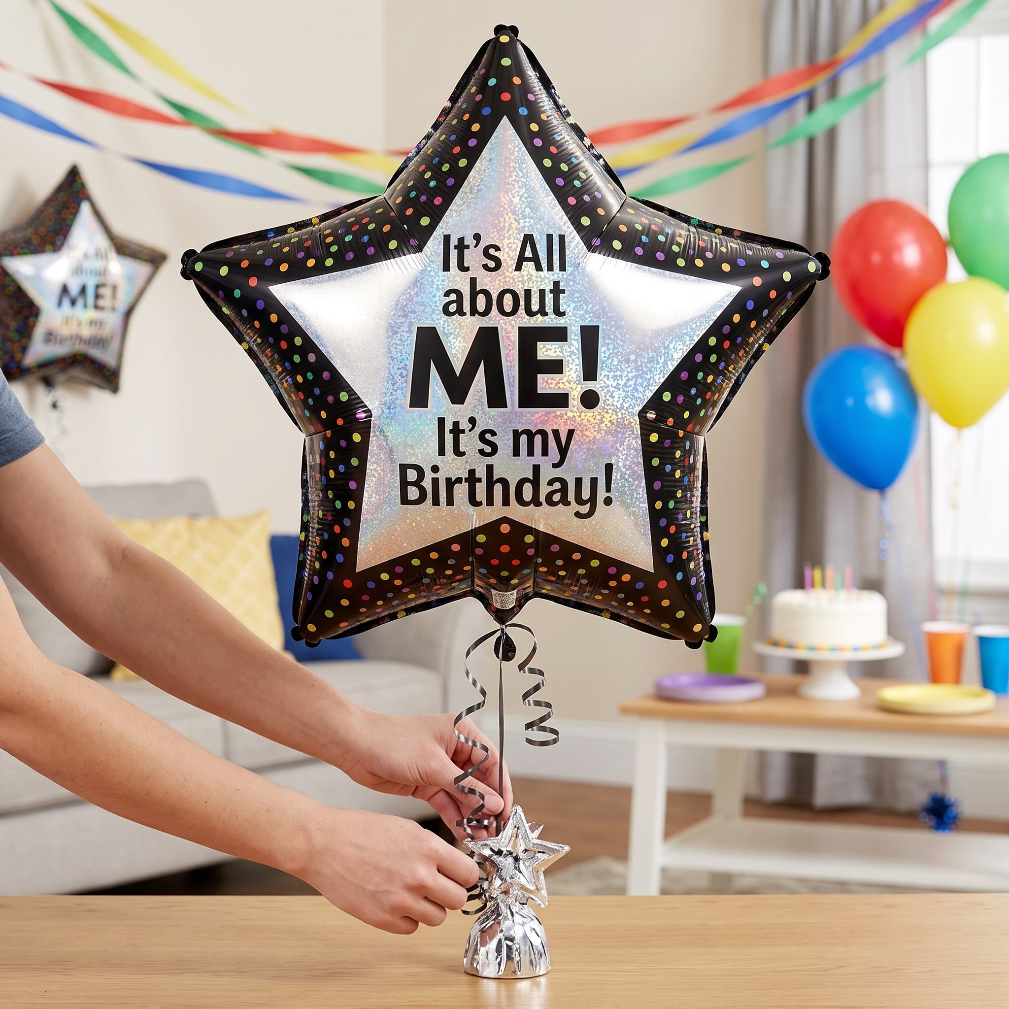 Star-Shaped Foil Balloon - It's All About Me Birthday