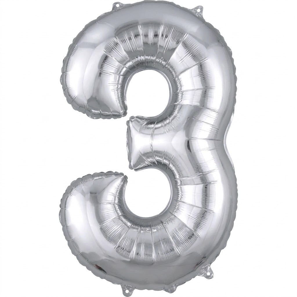 Silver Number "3" SuperShape Foil Balloon | 34"
