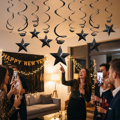 Black Shooting Star Metallic Swirl Decorations