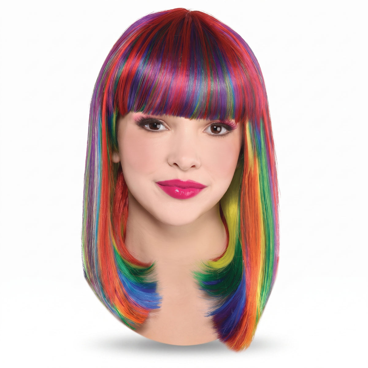 Vibrant Long Rainbow Bob Wig - Chic Costume Accessory