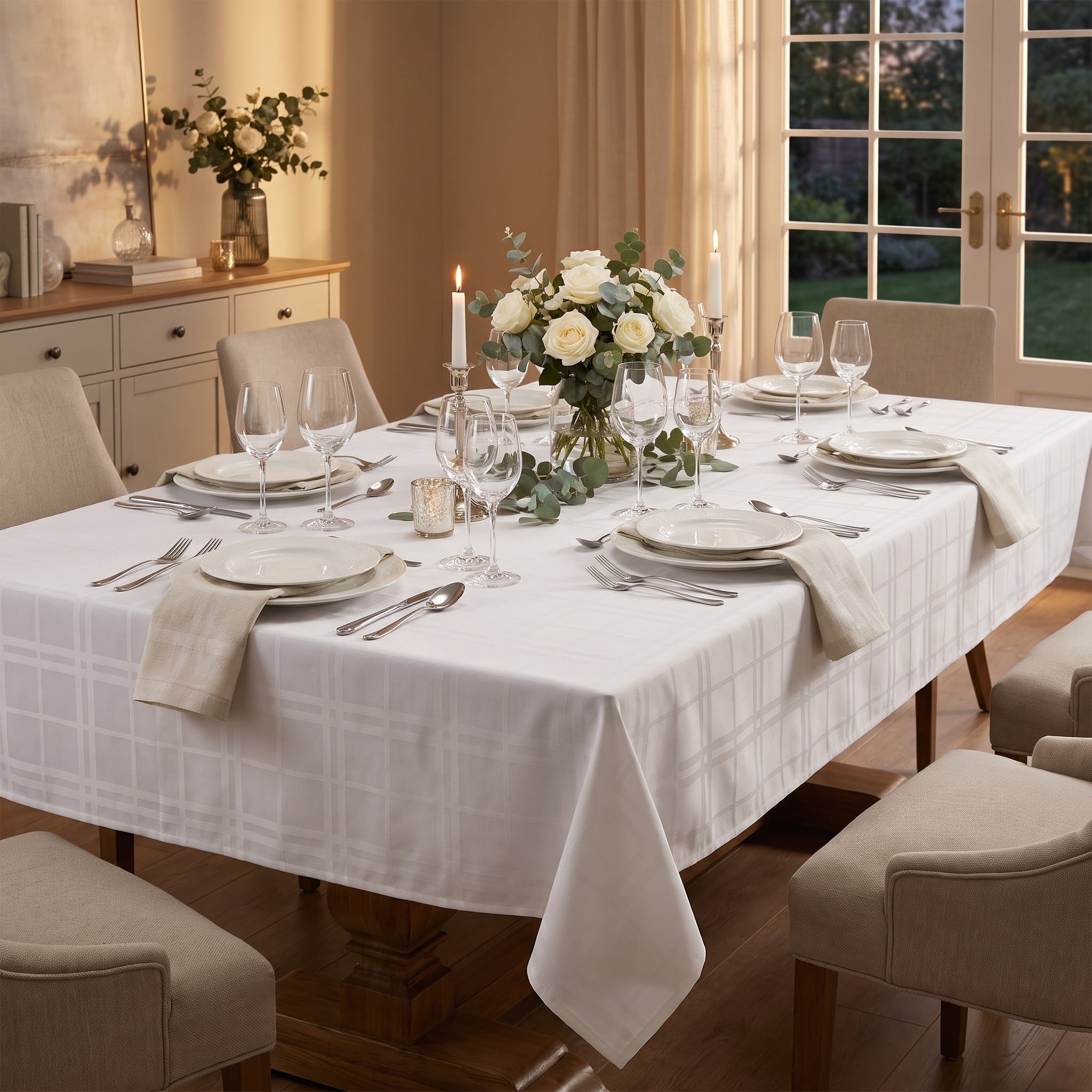 Elegant White Fabric Table Cover - 60x104 Inches
