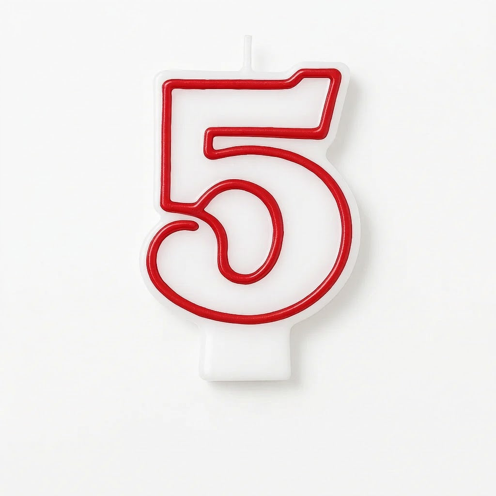 Red & White Number 5 Birthday Candle