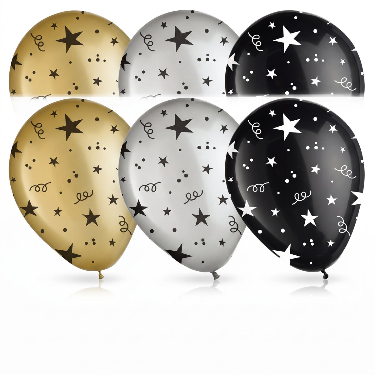Metallic Star & Confetti Printed Latex Balloons, 11-Inch, 15-Pack