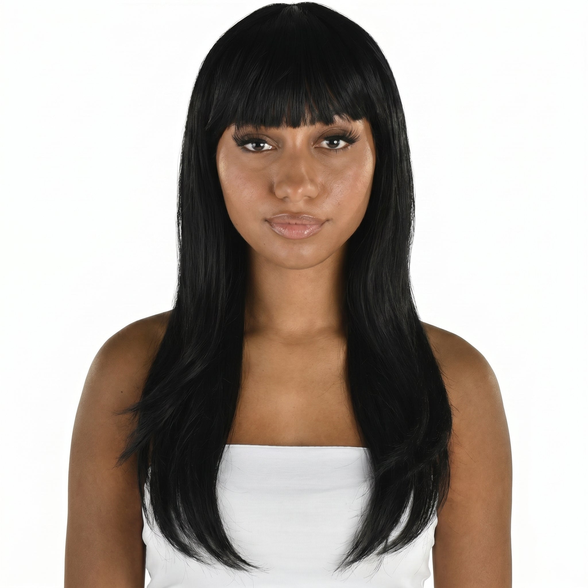 Sleek Black Wig with Stylish Bangs