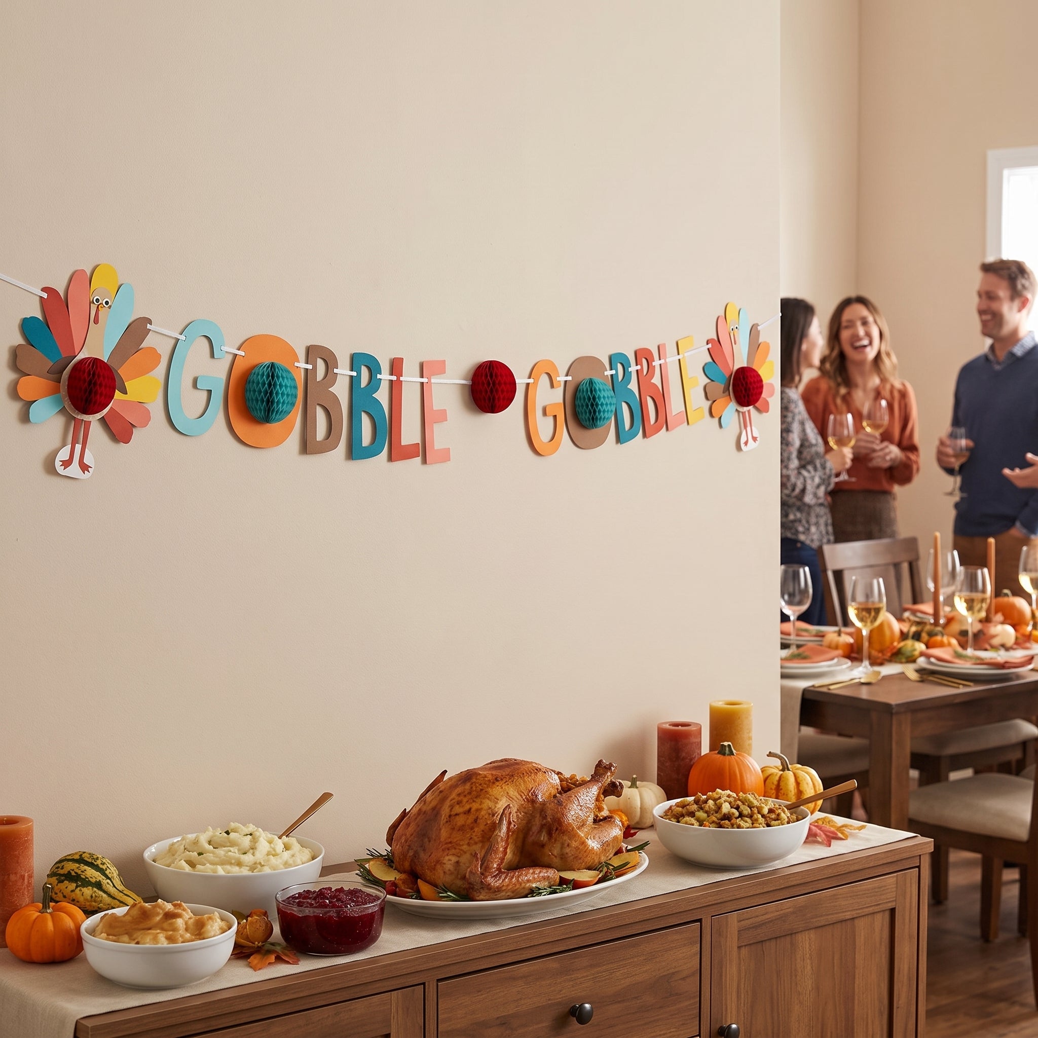 Festive "Gobble Gobble" Turkey Day Banner