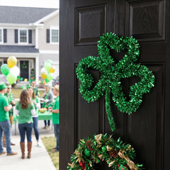 Festive Green Tinsel Shamrock Hanging Decoration, 14-Inch