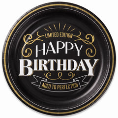 Better with Age Birthday Round Plates, Black/Gold, 10.5-Inch, 8-Pack