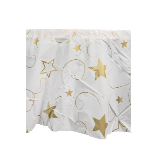 84 In. Round Gold Star Printed Plastic Table Cover | Case of 48