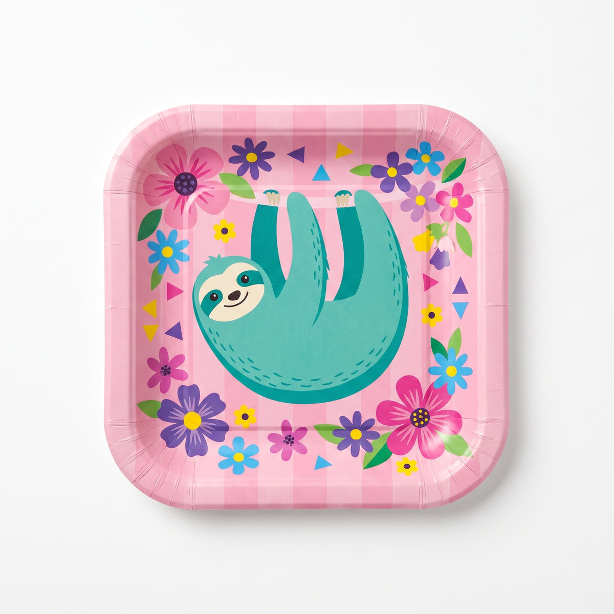 Vibrant Sloth Square Paper Plates - 7"