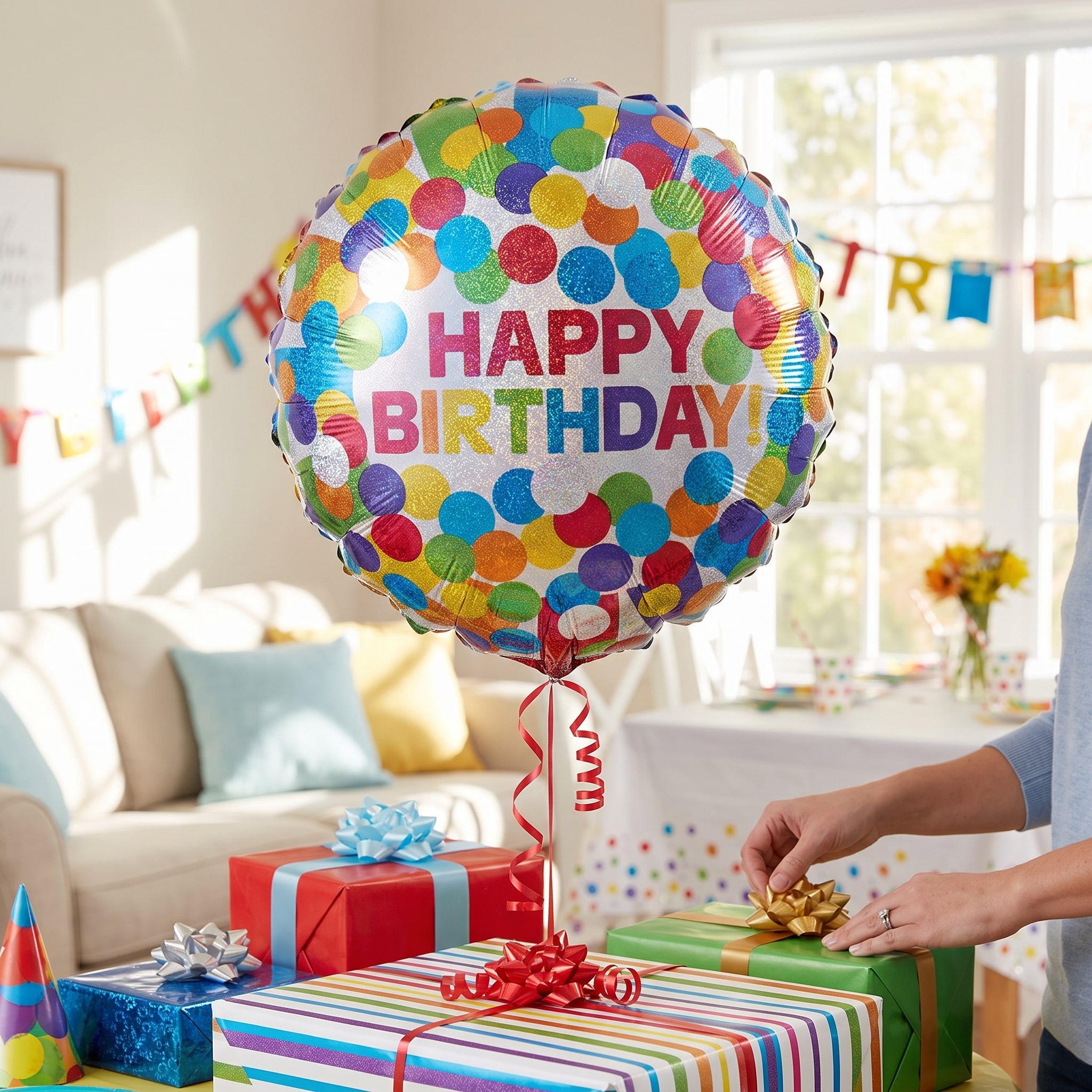 Rainbow Confetti Happy Birthday Foil Balloon