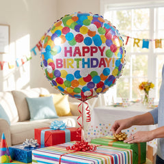 Rainbow Confetti Happy Birthday Foil Balloon