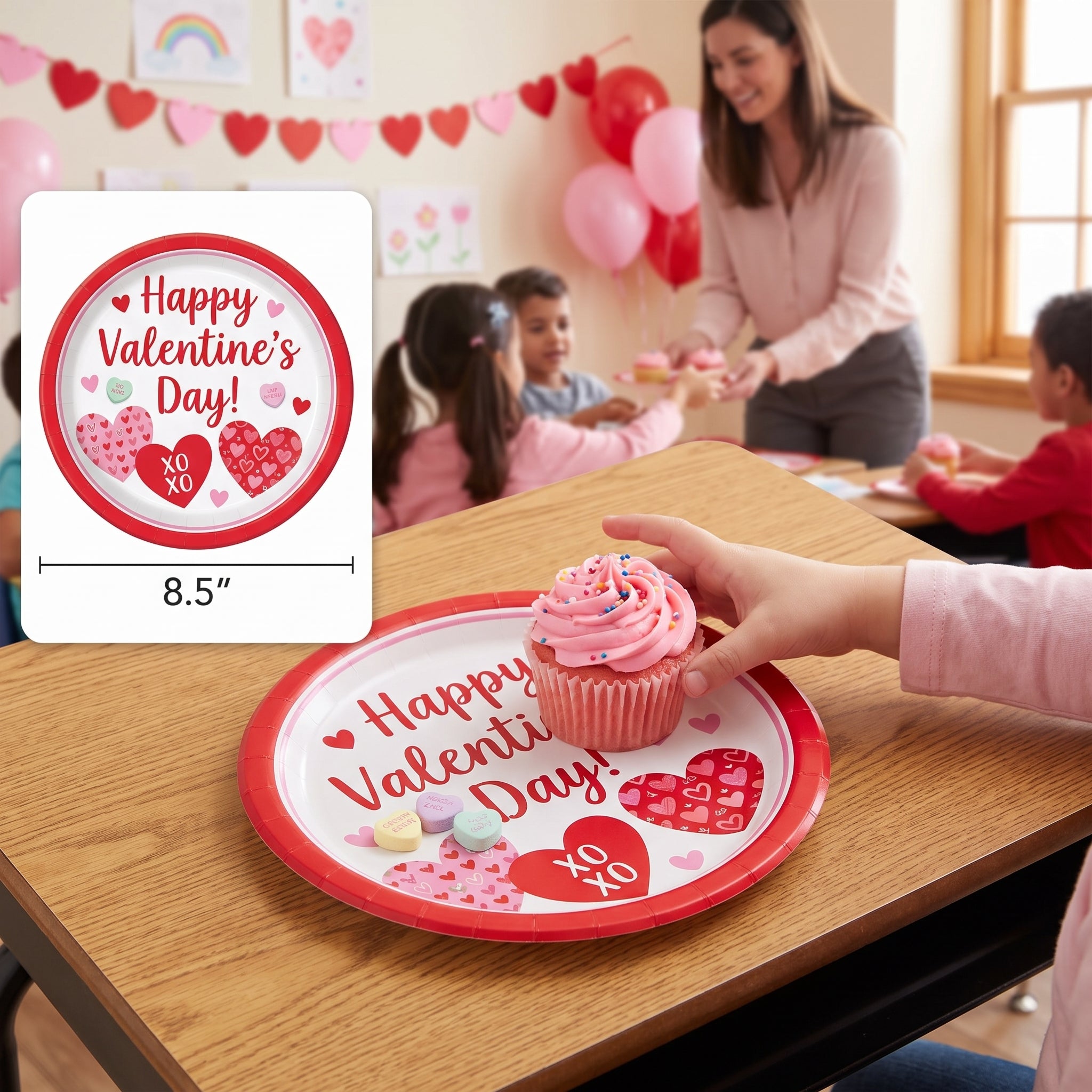 Loving Hearts Valentine's Day Paper Plates - 8.5"